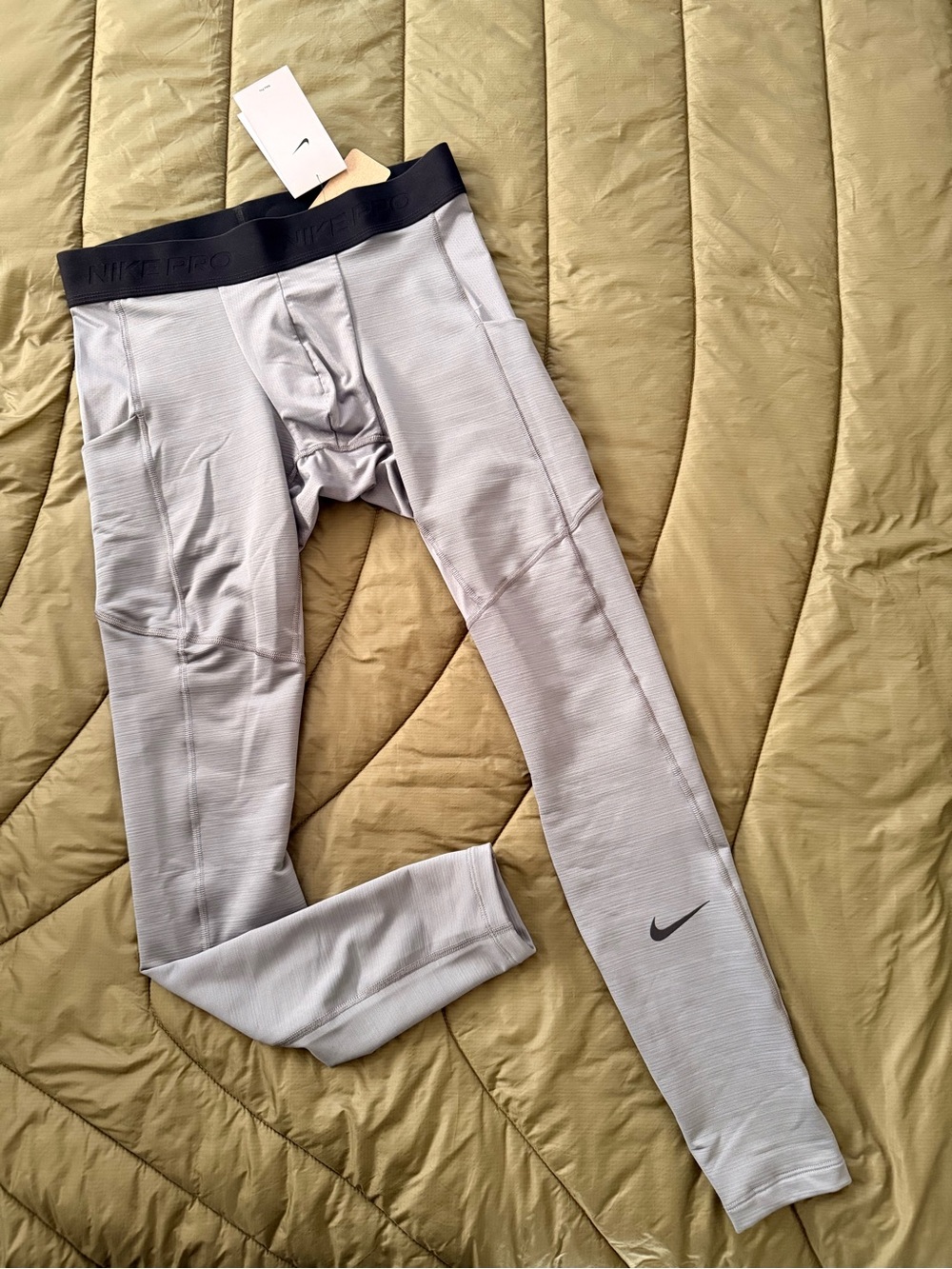 Nike PRO Men’s Light Gray warm Compression Tights with Black Waistband
